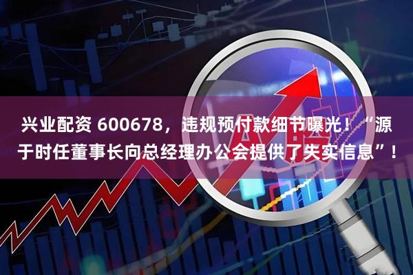 兴业配资 600678，违规预付款细节曝光！“源于时任董事长向总经理办公会提供了失实信息”！